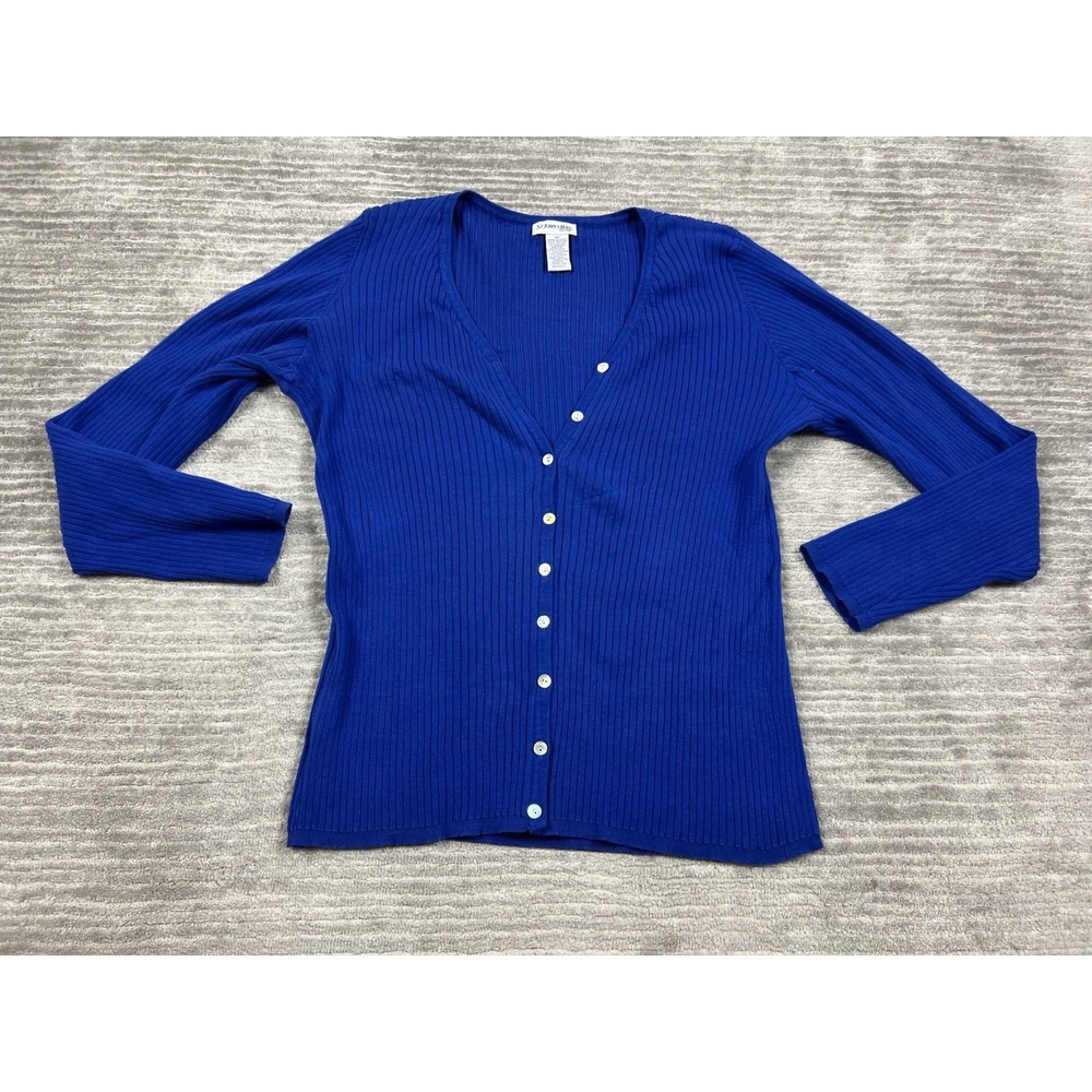 St‎ Johns Bay Sweater Womens 2X Blue Ribbed Cardigan Cotton Blend